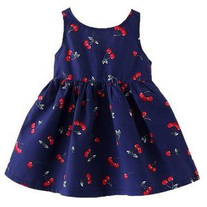 Navy Blue Cherries Cotton A-Line Girl Dress